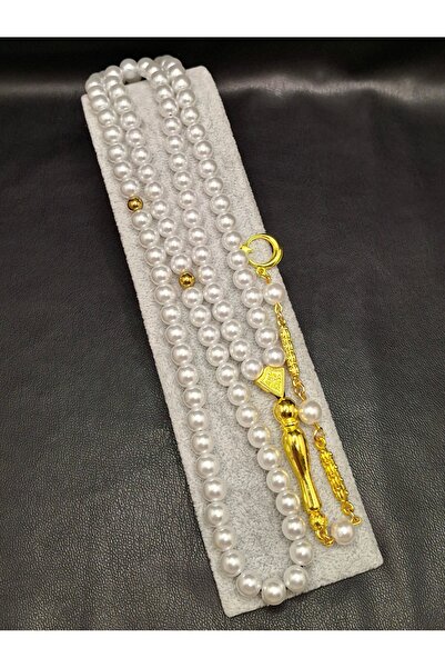 Han Ticarethane 99-Piece Plated Pearl Prayer Beads with Special Gold Color Co...