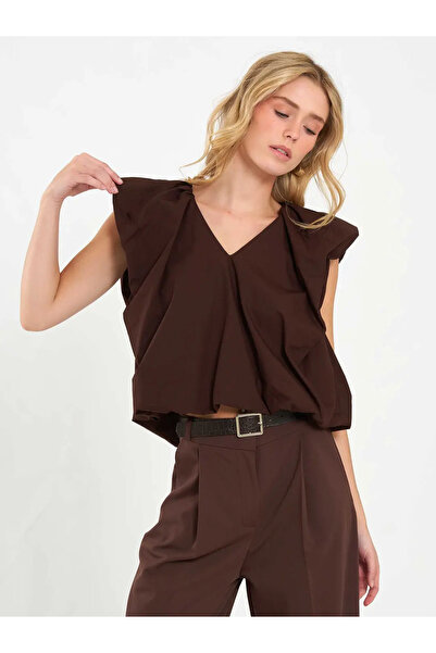 Caddebostan Moda V-Neck Sleeveless Balloon Blouse Padded Stylish Design Popli...