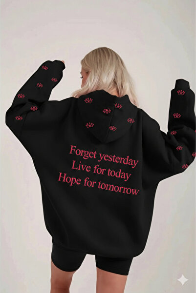 LiyAdaCo Women's Black Oversize Crown Printed Hooded Sweatshirt-Hoodie Premium