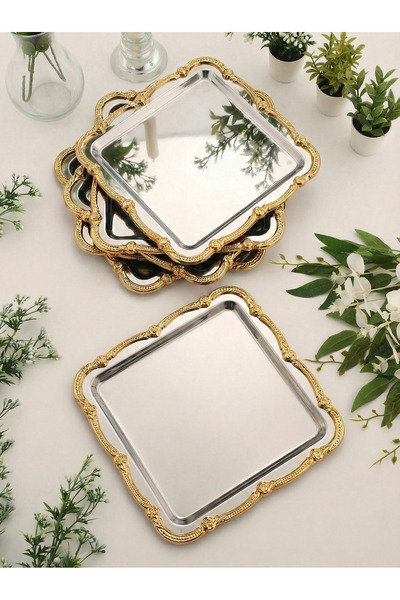 AKSESUAR EVRENİ Daztek Silver 6-Piece Stainless Steel Gold Frame Coffee Prese...