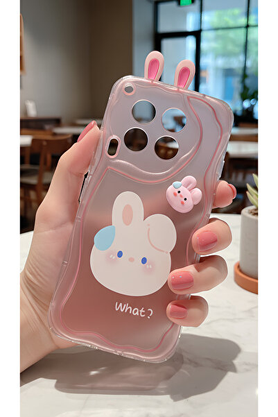 TechTrove 3D Rabbit Ears Design Wavy Edge Transparent Pink Case Compatible wi...