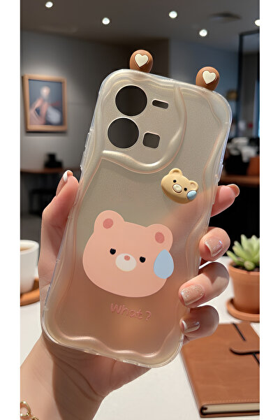 TechTrove حافظة بتصميم حواف متموجة مع شكل دب لطيف ومفاجئ، متوافقة مع هاتف Viv...