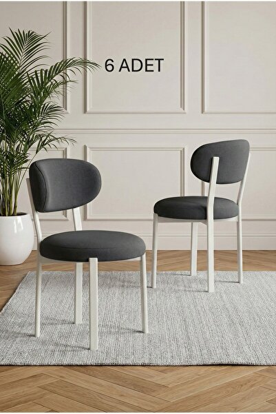 DEREN HOME Pufy Serisi 6 Adet Mutfak Salon Sandalyesi Baby Face Kumaş Silineb...