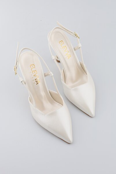 moon glow Women's Pearl White Skin Pointed Toe 9 cm Heel Ankle Strap Bridal W...