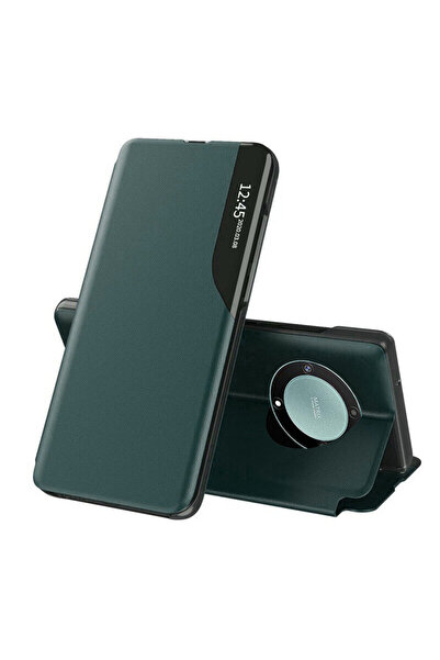 Techsuit Honor Magic5 Lite Leather View Flip Case, Green