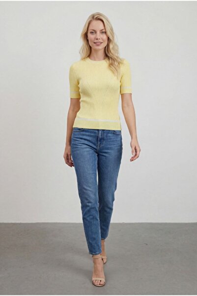 Cistern İstanbul Women's Crew Neck Ribbed Knit Blouse with Stripe Detail