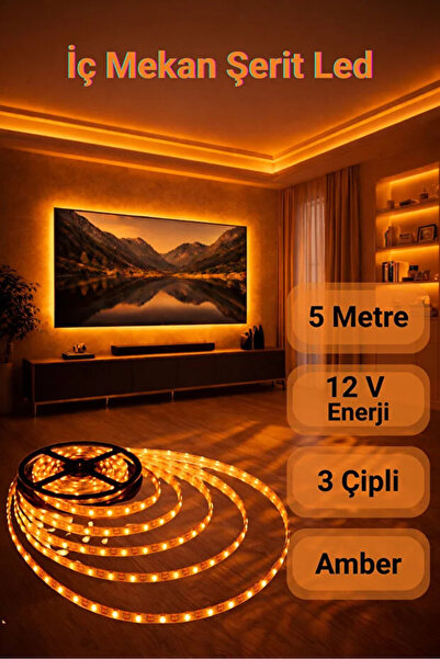 ASAFRİ 3 Çipli Şerit Led Amber Işık İç Mekan 5 m ( TRAFOSUZ )