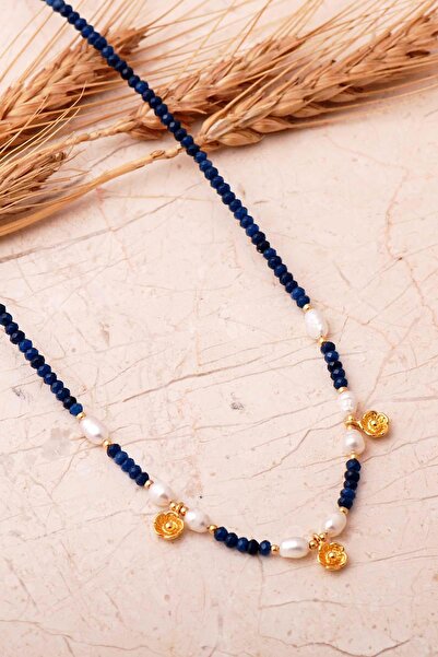 Sümer Telkari 3 Farklı Doğal Taş Seçenekli Altın Yaldızlı 925 Ayar Gümüş İnci...