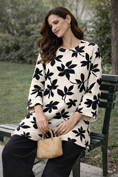 Tenra Bürümcük Fabric Top and Bottom Women's Set Oversize-Suitable for Hijab