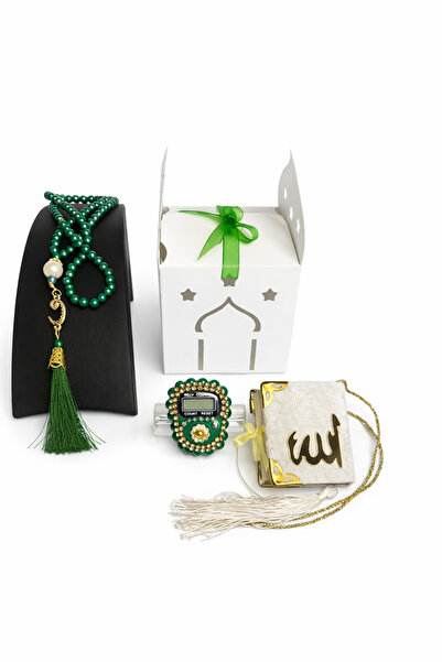 NazDeniz İSLAMİ Motiflerle bezeli ÖZEL BEYAZ Kutu YEŞİL TAŞLI Zikirmatik VAV ...