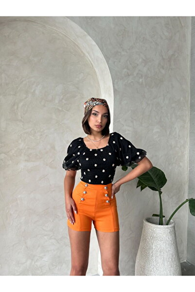 Caddebostan Moda Daisy Patterned Chiffon Blouse with Gipe Detail and Balloon ...