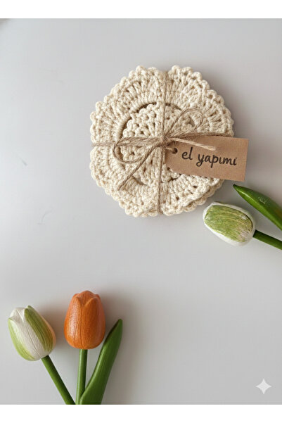 yeninesilevim 2'li Özel El Yapımı Çiçek Desenli Bardak Altlığı