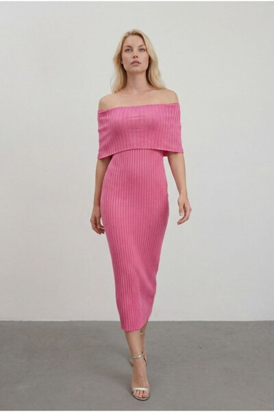 Cistern İstanbul Women's Madonna Collar Ribbed Dress