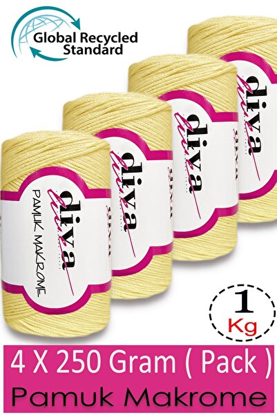 Diva İplik 1 kg - Pakovanje od 4 komada - 3 mm - Koton Makrame Torba Pređa 10...