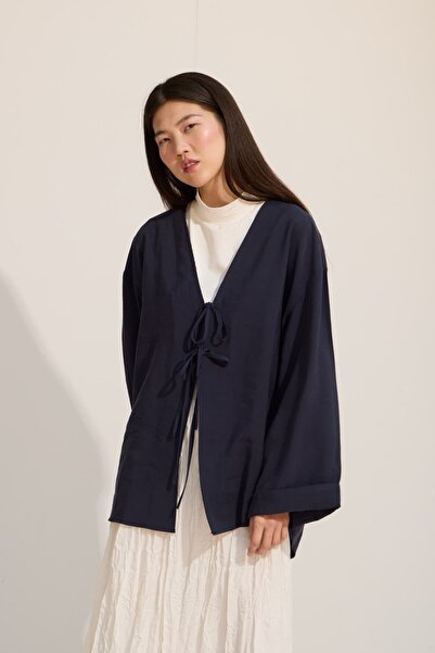 mavi limon Bağcıklı Kimono Uzun