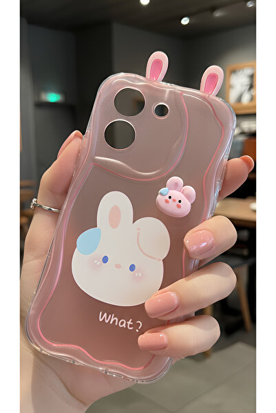 TechTrove 3D Rabbit Ear Design Wavy Edge Transparent Pink Case Compatible wit...