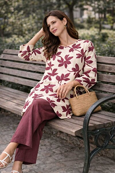 Tenra Bürümcük Fabric Top and Bottom Women's Set Oversize-Suitable for Hijab