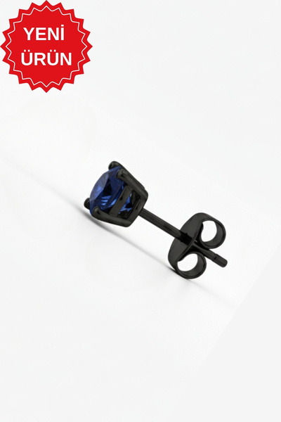 bymissmücevherat 925 Ayar Gümüş Siyah Rodajlı 4 mm Lacivert Zirkon Taşlı Tekt...
