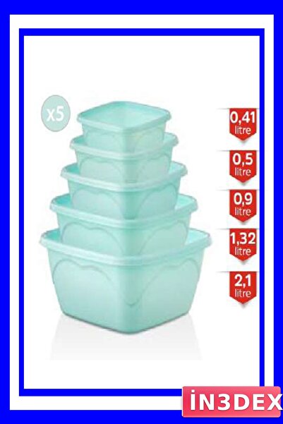 İN3DEX 5-Piece Square-Based Plastic Storage Container Set