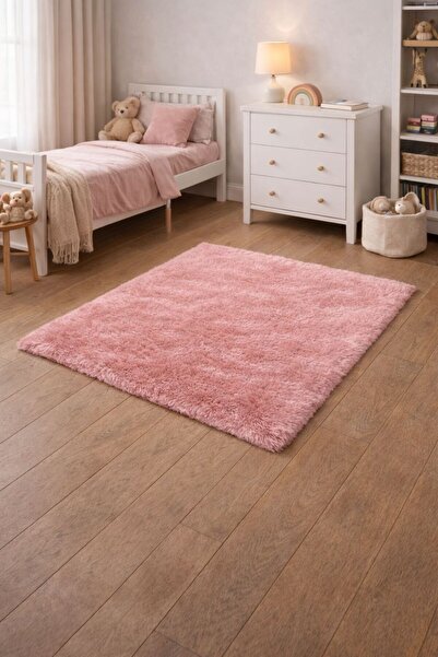 SAYMİNE Kuzu Post Peluş Premium Kalite Yumuşak Tüylü Kare Halı - Pembe
