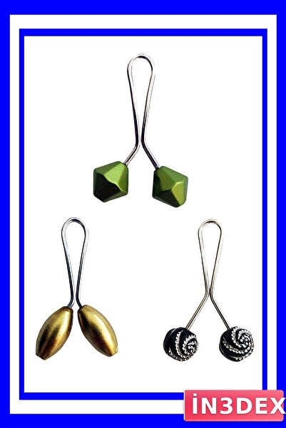 İN3DEX Patterned Hijab Scarf and Shawl Clip Set of 3