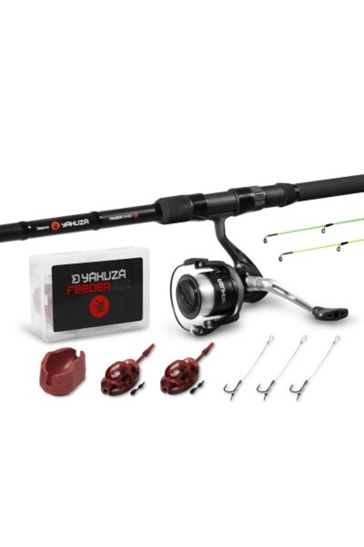 DELPHİN Set lansetă feeder YAKUZA 3,30 m și mulinetă 4T, accesorii feeder