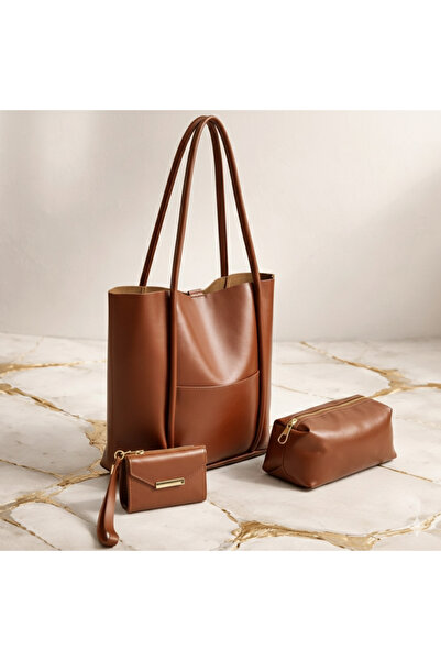 RİEMA Set de genți combinate mari, negre, din 3 piese, cu fermoar, portofel d...