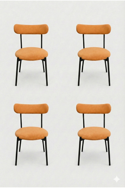 decosense 4 Adet Puffy Kumaş Hardal Renk Teddy Sandalye Mutfak Sandalyesi Sal...