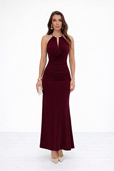 LACASE Women's Black Degaje Collar Long Dress