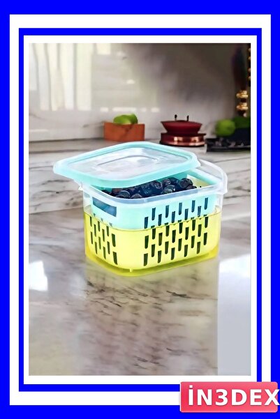 İN3DEX Pickles and Olives Storage Container with Strainer, 1.6 Liter Capacity