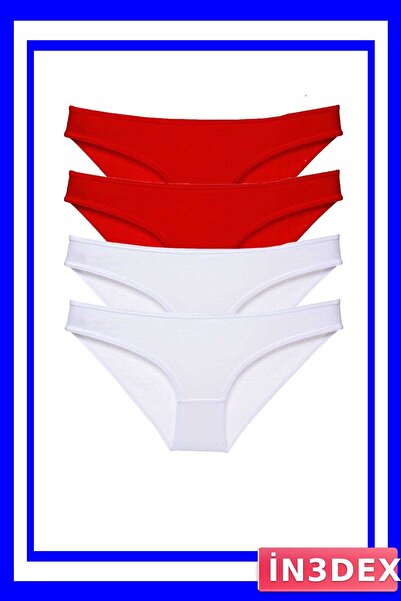 İN3DEX Lycra Women's Slip Panties Set 4 Pieces Red White