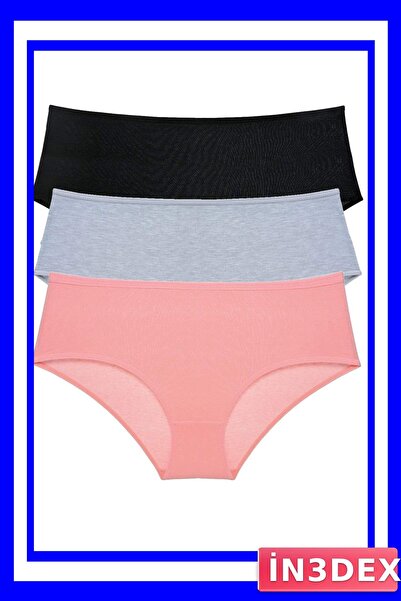 İN3DEX Women's High Waist Bato Panties 3-Pack Black Gray Color Options