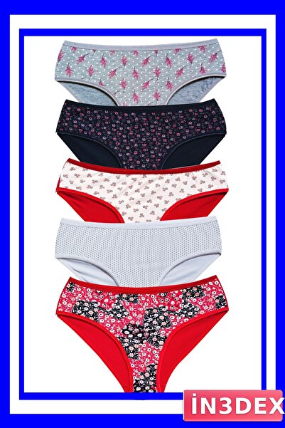 İN3DEX Cotton Lycra Bato Panties Set of 5 Wide Edged Patterned