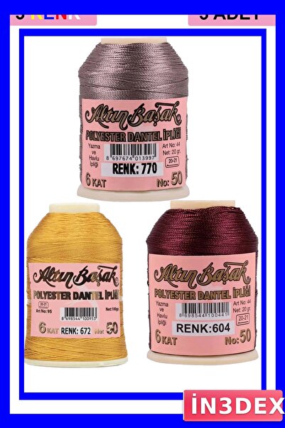 İN3DEX 3 Pieces of Embroidery and Lace Thread 20 Gram Set