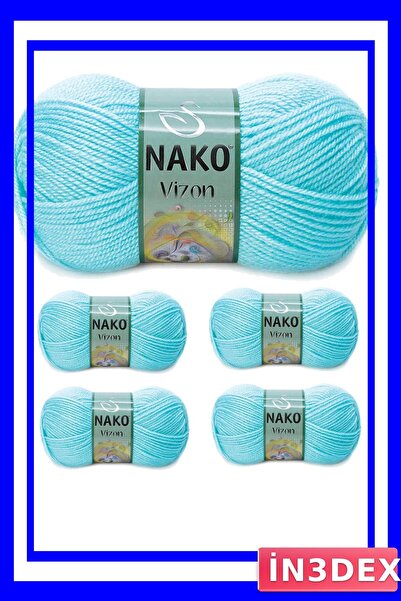 İN3DEX Light Turquoise Colored Acrylic Hand Knitting Yarn 5 Pieces