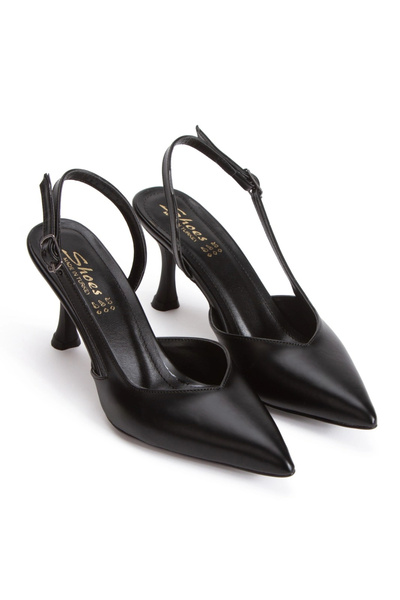 Miss Mitto Women's Black Faux Leather Thin Heeled Pointed Toe Open Back Styli...