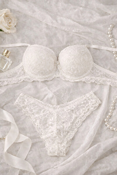 Luvia Lingerie beyaz push up ikili takım dantel fantezi iç giyim