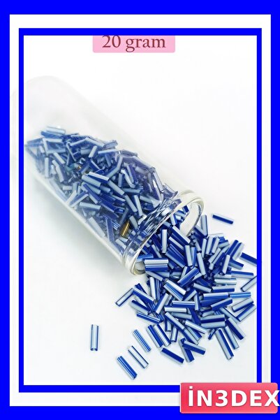 İN3DEX خرز قطع الأنابيب الطويل باللونين الأزرق والأبيض بقطر 2 مم وطول 10 مم