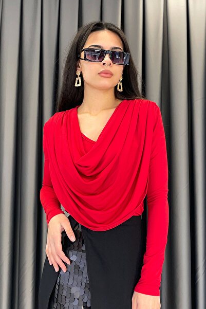 Noa&Noa Noa Noa Omuz Pile Detay Degaje Yaka Bluz-Kırmızı KIRMIZI