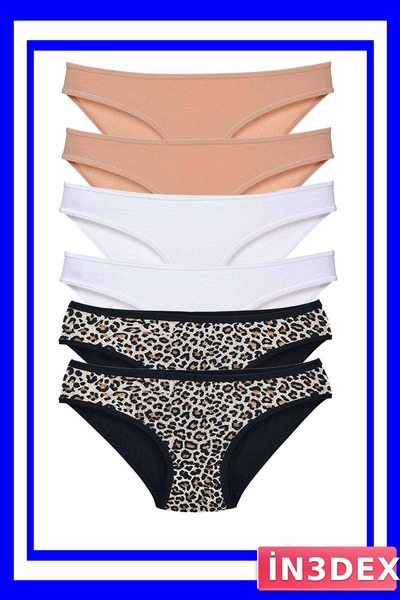 İN3DEX Lycra Slip Panties Set of 6 Leopard and White Pattern