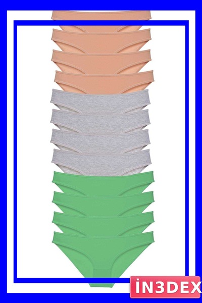 İN3DEX Lycra Women's Slip Panties Set 12 Pieces in Skin and Gray Green Colors