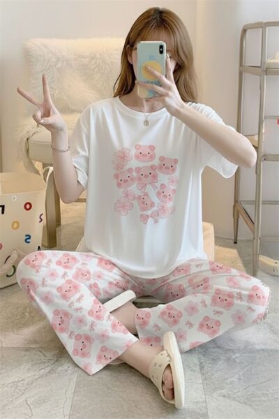 PEMBİŞ HOMEWEAR طقم بيجامة زيزايل بينك تيدي بير