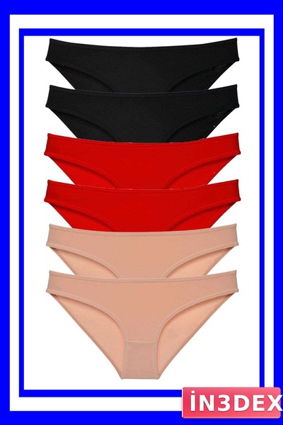 İN3DEX Lycra Women's Slip Panties Set 6 Pieces Black and Red