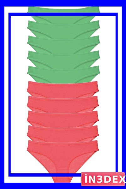 İN3DEX Lycra Women's Slip Panties 10-Piece Set Green and Fuchsia Color Options