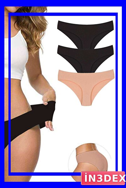 İN3DEX سراويل داخلية مرنة بدون خياطة مقطوعة بالليزر، عبوة من 3 قطع
