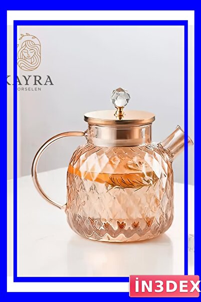 İN3DEX Embossed Patterned Glass Teapot 1000ml Capacity