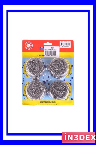 İN3DEX سلك تنظيف الأطباق من الفولاذ المقاوم للصدأ، عبوة من 4 قطع