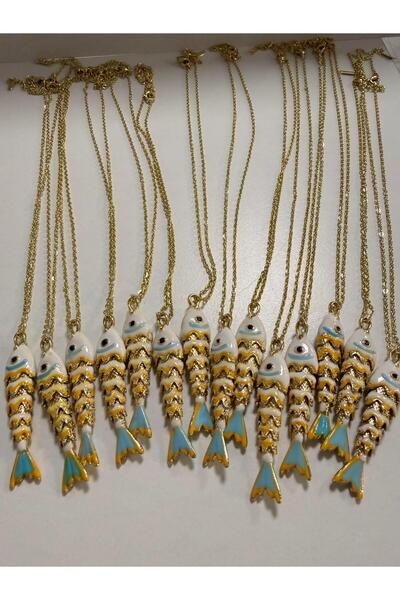 gemsartdeco KOİ BALIK BEYAZ MAVİ KUYRUK ŞANS KOLYESİ