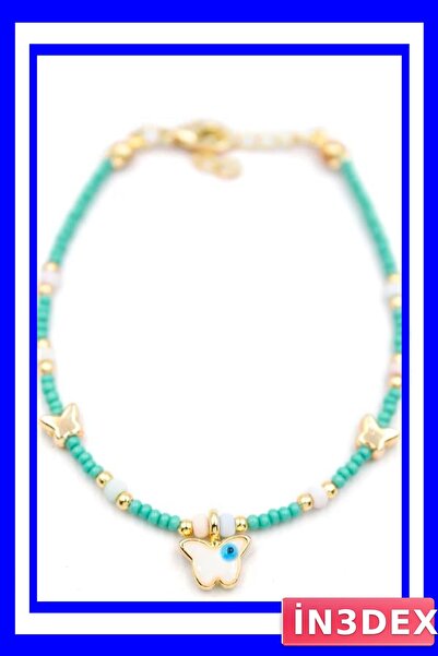 İN3DEX Light Green Color Butterfly Patterned Bead Bracelet