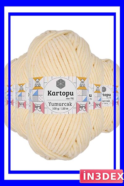 İN3DEX Velvet Hand Knitting Yarn 5 Pieces Dark Cream Color